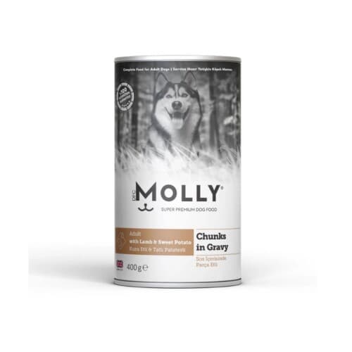 Molly Sos İçinde Parça Kuzu Etli ve Tatlı Patatesli Yetişkin Köpek Konservesi 400 Gr
